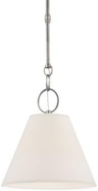 Hudson Valley Lighting 5612-HN 1-Light Altamont Pendant, Historic Nickel Finish with White Fabric Shade by North Coast Lighting