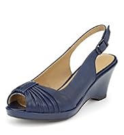 Footglove™ Original Leather Ruched Peep Toe Wedge Shoes