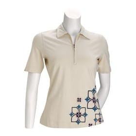 Trigelle Short Sleeve Zip Front Printed Polo