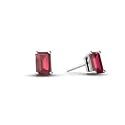 14K White Gold Genuine Emerald-cut Pink Tourmaline Stud Earrings