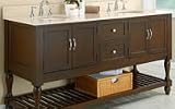 70 Inch Mission Turn Leg Double Sink Vanity Cabinet Console and Beige Marble Top