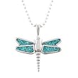 Southwestern Dragonfly Pendant in Sterling Silver with Turquoise Chip Inlay on an 18" Ball Chain, #7898