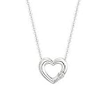 14K White Gold Round Diamond Open Heart Pendant & Necklace