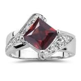 0.07 Cts Diamond and 2.10 Cts Garnet Ring in 10K White Gold