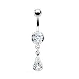Clear Gem & Charm Belly Navel Ring Tear Drop Dangle CZ Button Piercing Jewelry