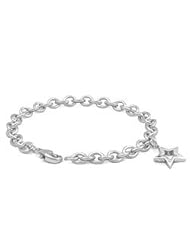 6 3/4 In Sterling Silver Diamond Accent Star Charm Bracelet For Girls
