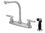 Brushed Nickel Kitchen Faucet *2 SET Bullet Handle Inserts* Hi Arc Swivel Spout 4 Hole Sprayer