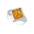 Amber and Polished Sterling Silver Ring