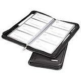 ROL50610 Business Card Book, Punched Leather, Zipper Closure, 96 Cap., Black