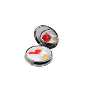 elegante Pillendose aus Metall mit Spiegel und 3 Fächern