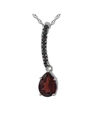 1.28ct Pear Garnet January Birthstone 0.09ct Black Diamond Drop Pendant .925 Sterling Silver, 10k or 14k White Gold