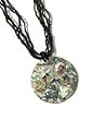 Abalone Paua Shell Round Pendant Multistrand Black Necklace P9C