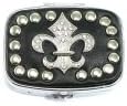 2.13 Inch Sparkling Austrian Crystal Black Fleur-De-Lis Pill Box