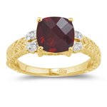 0.04 Cts Diamond & 1.25 Cts Garnet Ring in 14K Yellow Gold