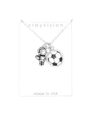Clayvision Soccer Girl Charm with Color Soccer Ball Charm Necklace