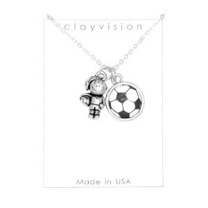 Cheap Girls Jewelry Clayvision Soccer Girl Charm with Color Soccer Ball Charm Necklace For Sale