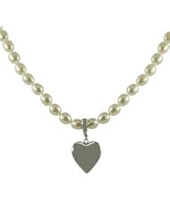 Sterling silver 7-7.5mm freshwater cultured pearl necklace with 20mm sterling silver locket, 18"