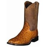 Ariat Mens 10 Blackwater Full-Quill Ostrich Western Antique Tan & Distressed Brown