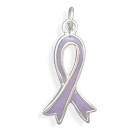 Sterling Silver Purple Enamel Awareness Ribbon Charm, 7/8 inch, Cancer Awareness