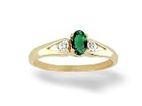 14K Yellow Gold Oval Created Emerald and Diamond Ring