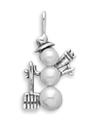 Genuine Elegante (TM) .925 Sterling Silver Cultured Freshwater Pearl Snowman Charm. 100% Satisfaction Guaranteed.