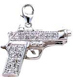 Gun, 14K Gold Diamond Charm