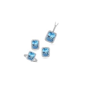 0.95 Ct Diamonds and 15.50 Cts Swiss Blue Topaz Set in 14K White Gold by