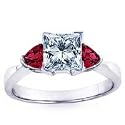 0.75 Carat F/VS2 Princess Certified Diamond with Ruby Engagement Ring in 18K White Gold