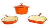 FancyCook 4-Piece Enamel Cast Iron Orange Cookware Set.