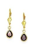 14k Yellow 7x5 mm Pear Garnet-Red CZ Drop Earrings