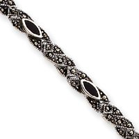 Sterling Silver Marcasite Black Enameled Bracelet - 7 Inch by JewelryWeb