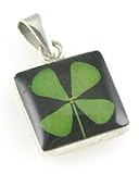 Black Four Leaf Clover Square Pendant