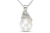 14K White Gold Cultured Freshwater Rice Pearl Pendant w/Chain