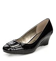 Footglove™ Original Leather Buckle Trim Wide Fit Wedge Shoes