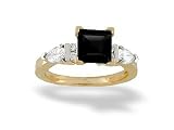14K Yellow Gold Genuine Square Black Onyx and Diamond Engagement Ring