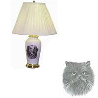 Porcelain Lamp with Black Persian Cat