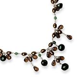 Sterling Silver Cultured Pearls/Smokey Quartz/Aventurine Necklace - 16 Inch