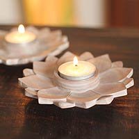 NOVICA Soapstone candleholders Lotus Illumination (pair)