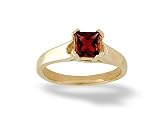 14K Yellow Gold Genuine Square Garnet Solitaire Ring