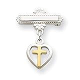 Sterling Silver Dangling Heart w/Vermeil CrossPin