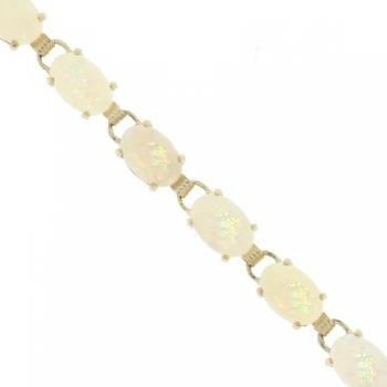New White Oval Shape Opal Yellow Gold 14K Tennis Bracelet