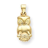 14k Puffed Owl Pendant - Measures 25.5x10.5mm