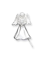 Sterling Silver Satin Finish Diamond Cut Angel with Heart
