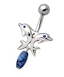 Dolphin Pair Belly Ring with Blue Bead