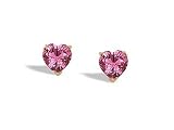 14K Yellow Gold Genuine Heart Pink Tourmaline Stud Earrings