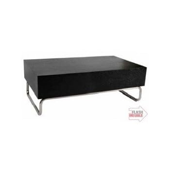 Table basse BOX plaquée Chêne teinté Wenguéet Inox brossé