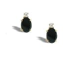 14K Yellow Gold Genuine Oval Black Onyx and Diamond Stud Earrings