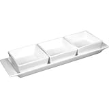 Porcelain Whiteware Crockery Set - 3 Section Dishes with Plate - 300x90mm 11 3/4x3 1/2 (Box 2) - ideal for single bites and dips!