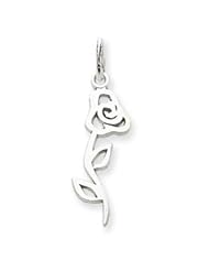 7.5mm 14k Stamped White Gold Rose Stem Flower Floral Pendant