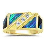 0.16 CT TW MENS 3 DIAMOND INLAID CREATED OPAL & ONYX BAND